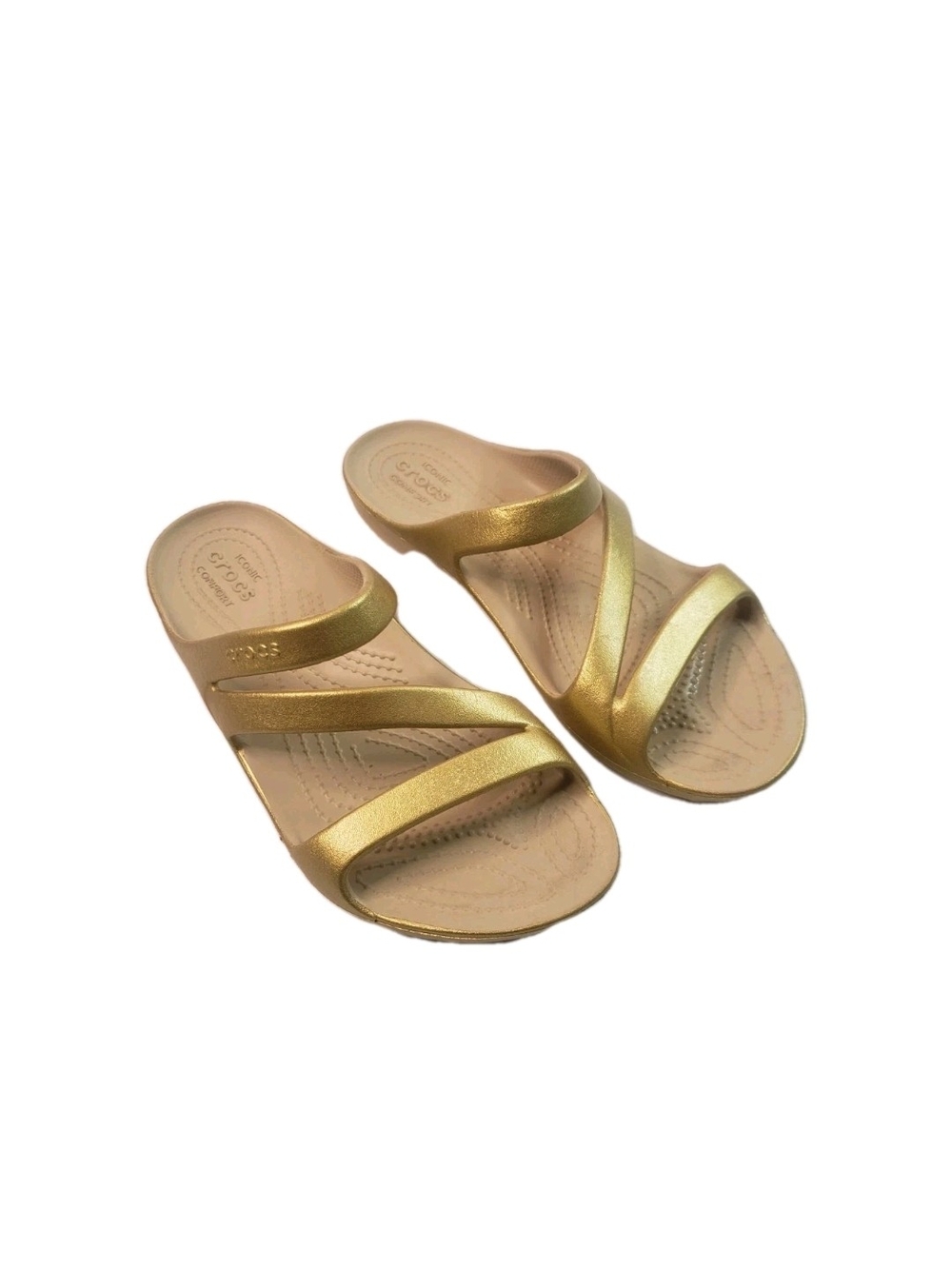 CROCS Kadee II Metallic Gold Three-Strap Slide Sandals Womens 7
